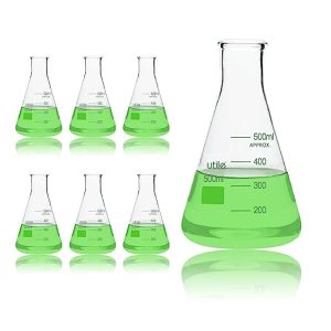 Utile Erlenmeyer Flask, 6pcs of 500ml Conical Flasks, Borosilicate 3.3 Glass Flasks with Printed Graduation, 4016.0500.6