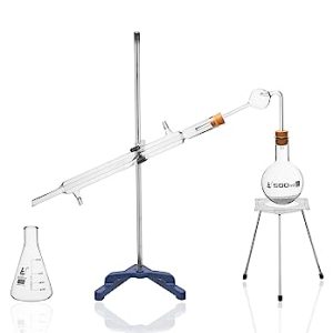 500mL Distillation Apparatus Kit - Includes Glassware Components & Stands - Borosilicate Glass - Eisco Labs