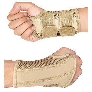 HYCOPROT Wrist Brace Night Wrist Sleep Support Splint Compression Sleeve Adjustable Straps for Wrist Pain Relief, Carpal Tunnel, Arthritis, Tendonitis, Fitness (Beige, L/XL-Right Hand (Pack of 1))