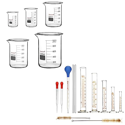 StonyLab Storage Bottles with GL45 Screw Cap, 1000 ml Amber Borosilicate Glass Graduated Round Storage Bottle for Lab Reagent Media Storage Bottles