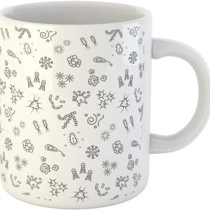 Awowee Coffee Mug Bacteria Bacterium Pattern Doodle Germs Virus Draw Biology Microbe 11 Oz Ceramic Tea Cup Mugs Souvenir for Family Friends Coworkers