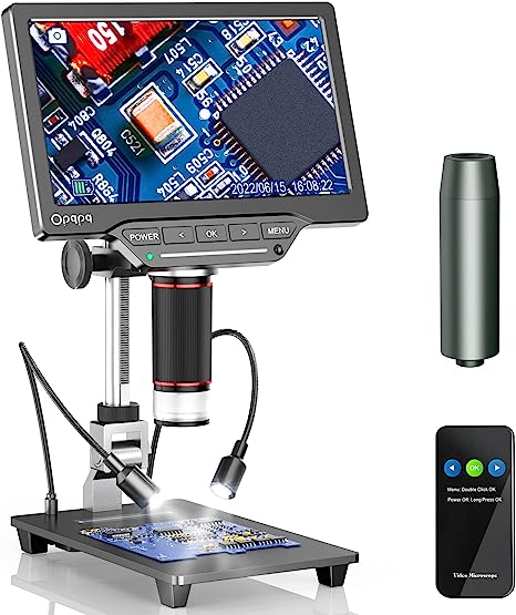 7inch HDMI LCD Digital Microscope - 1200X Coin Microscope with Screen & Light - Opqpq 1080P 16MP Soldering Video Microscope with Extension Tube for Electronics Repair, 32GB, TV/Windows/Mac Compatible