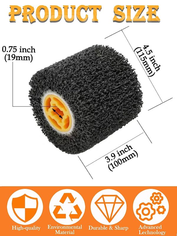 4.5" x 4" Abrasive Drawing Wheel Surface Conditioning Tool, SHITIME Wire Wheel Burnishing Tool for Metal Polishing Paint, Rust, Oxidation - 3/4" Quad Keyway for Hand held Polishing Machine. - Image 5