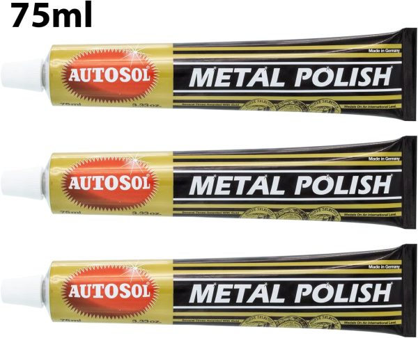 TJR Polishing 6 Pieces Set with 3 Metal Polish Paste Tubes 75ml, 1X 6 by 9” Abrasive fleece pad Very Fine, 1X 5,11” Buffing Wheel, and Arbor. For steel, stainless, aluminum, brass, plexiglass - Image 2