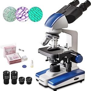 40X-2500X LED Compound Binocular Microscopes, Laboratory Microscope with WF10x and WF25x Eyepieces, Dual Layer Mechanical Stage, Blank Slides, Cover Slips, Students and Adults Use