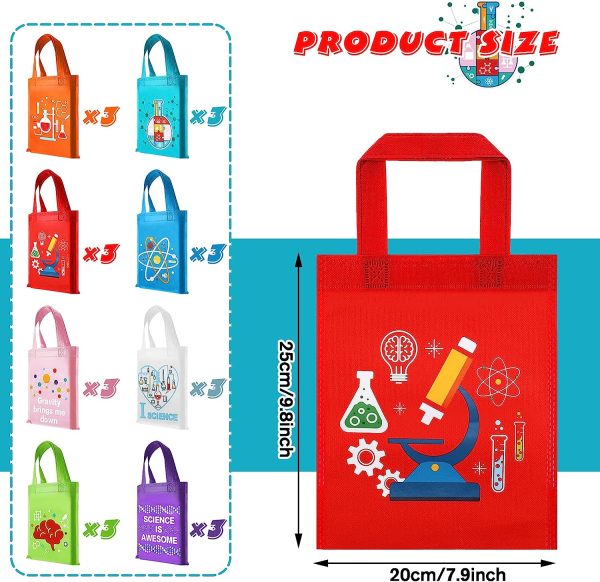 24 Pcs Science Party Favor Bags, Truck Science Goodie Gift Treat Bag with Handles, Non Woven Scientist Birthday Bags, Science Birthday Party Decorations for Kids Themed Party Supplies (Science Style) - Image 3
