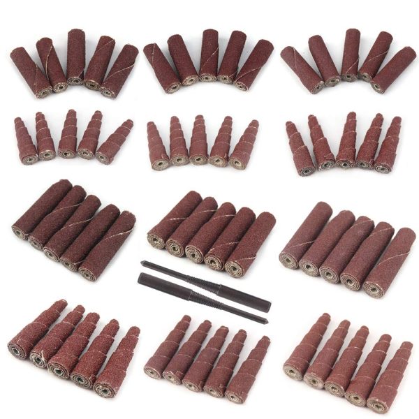 62Pcs Mini Sanding Cone Engine Porting Assortment Kit Cone Cylinder Shaped Abrasive Sanding Set Sleeve Sandpaper Roll with 1/4inch Shank