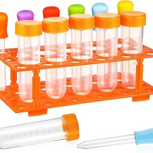 Weewooday 12 Pieces Jumbo Test Tubes with Stand Set, Primary Science Including 5 Pieces Jumbo Test Tubes, 6 Pieces Liquid Droppers Silicone and 1 Piece Storage Stand, Multi-Color, Ages 3 and Above