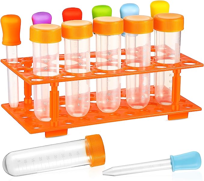 Weewooday 12 Pieces Jumbo Test Tubes with Stand Set, Primary Science Including 5 Pieces Jumbo Test Tubes, 6 Pieces Liquid Droppers Silicone and 1 Piece Storage Stand, Multi-Color, Ages 3 and Above