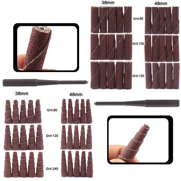 62Pcs Mini Sanding Cone Engine Porting Assortment Kit Cone Cylinder Shaped Abrasive Sanding Set Sleeve Sandpaper Roll with 1/4inch Shank - Image 6