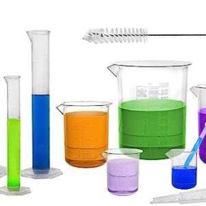 Ultimate Plastics Kit - 15 Piece Science Lab Set - Includes 5 Polypropylene Beakers, 4 Polypropylene Graduated Cylinders, 5 Disposable LDPE Pipettes & Nylon Cleaning Brush - Eisco Labs