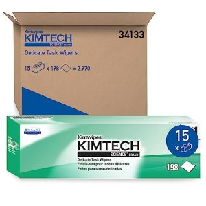 Kimtech 34133 Kimwipes Delicate Task Wipers, 1-Ply, 11 4/5 x 11 4/5, 196 per Box (Case of 15 Boxes) , White