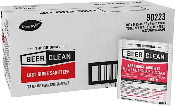 Diversey-90223 Beer Clean Last Rinse Glass Sanitizer, .25oz Powder Packet (100 Pack)