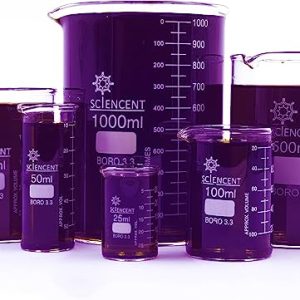 SCIENCENT WITH DEVICE Glass Beaker Set of 6 Borosilicate Thick Wall - 25ml, 50ml, 100ml, 250ml, 500ml, 1000ml