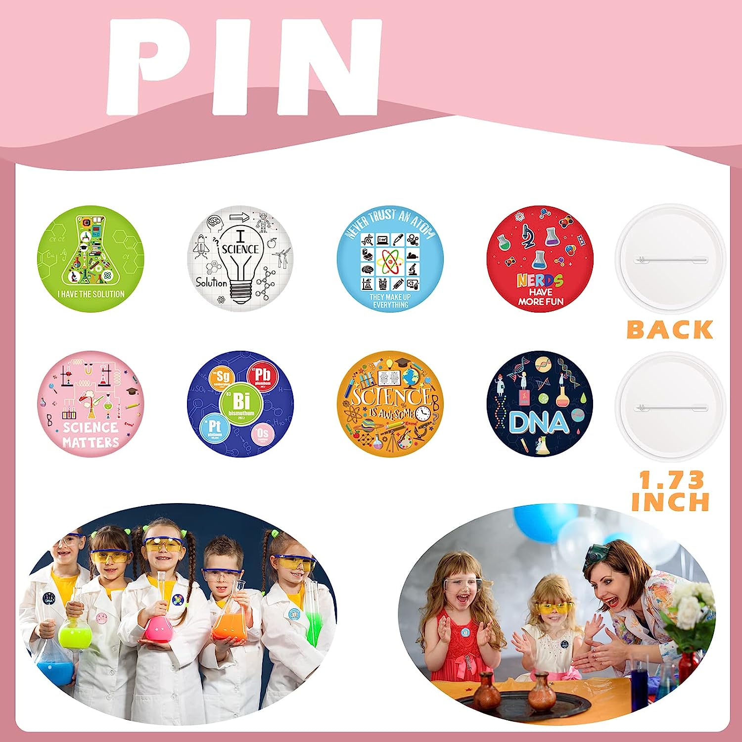 90 Pcs Science Birthday Party Supplies Include 12 Bracelets, 16 Button Pins, 12 Keychain, 50 Science Stickers, Science Party Favors for Boys and Girls Science Goody Bags Stuffers - Image 4