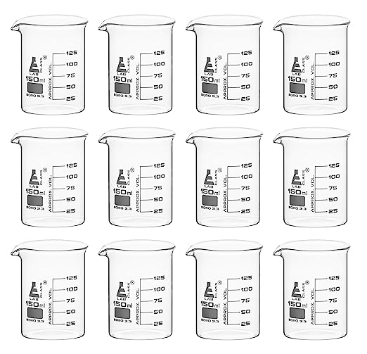 12pk Beakers 150ml Low Form With Spout White 25ml Graduations Borosilicate 33 Glass 7950