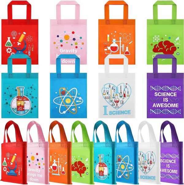 24 Pcs Science Party Favor Bags, Truck Science Goodie Gift Treat Bag with Handles, Non Woven Scientist Birthday Bags, Science Birthday Party Decorations for Kids Themed Party Supplies (Science Style)