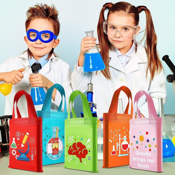24 Pcs Science Party Favor Bags, Truck Science Goodie Gift Treat Bag with Handles, Non Woven Scientist Birthday Bags, Science Birthday Party Decorations for Kids Themed Party Supplies (Science Style) - Image 2