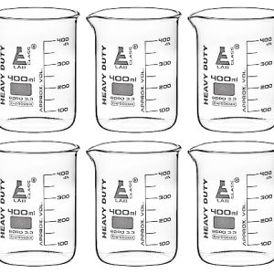 6PK Heavy Duty Beakers, 400ml - 5mm Thick, Uniform Walls - Superior Durability & Chemical Resistance - White Graduations - Borosilicate 3.3 Glass - Eisco Labs