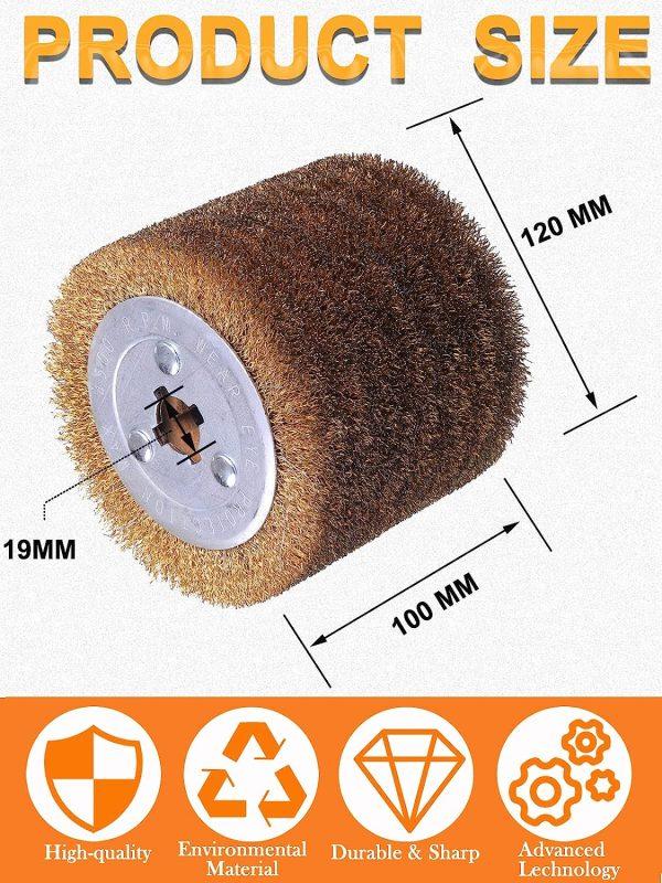 4.7" x 4" Stainless Steel Wire Brush Drum Surface Conditioning Tool, SHITIME Drawing Wheel Wire Wheel Burnishing Tool for Metal Surface Polishing Grinding Removing Rust-3/4" Quad Keyway - Image 4