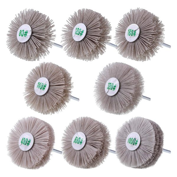 Rocaris 8 Pack Nylon Wheel Brush Abrasive Grinding Head with 1/4 inch Threaded Shank 80, 120, 180, 240, 320, 400, 600, 1000Grit, Perfect for Removing of Rust/Corrosion/Paint