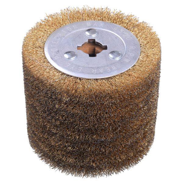 4.7" x 4" Stainless Steel Wire Brush Drum Surface Conditioning Tool, SHITIME Drawing Wheel Wire Wheel Burnishing Tool for Metal Surface Polishing Grinding Removing Rust-3/4" Quad Keyway