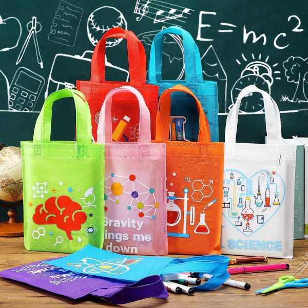 24 Pcs Science Party Favor Bags, Truck Science Goodie Gift Treat Bag with Handles, Non Woven Scientist Birthday Bags, Science Birthday Party Decorations for Kids Themed Party Supplies (Science Style) - Image 6
