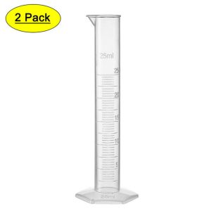 25ml Laboratory Measurements Clear White Plastic Graduated Cylinder 2 Pcs
