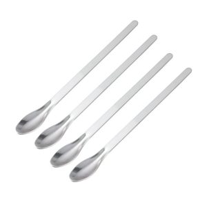 4pcs Stainless Steel Spoons Single Head Micro-spoon Scoop Laboratory Portable Thicken Sampling Medicine Spoons 16CM (Silver)