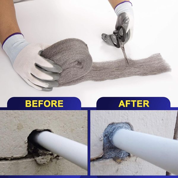 MAPORCH Steel Wool for Mice Control - 3 Pack, 3.2"x7.5 ft Wool, Gap Filler for Home & Garage, DIY Bundle with Gloves & Scissors - Image 4