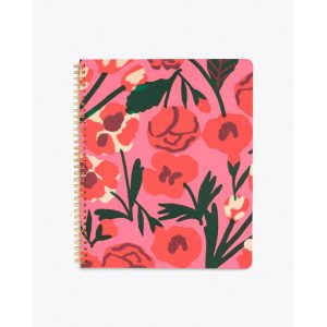 ban.do Pink/Red Floral Rough Draft Large Spiral Notebook, 11" x 9" with Pockets and 160 College Ruled Pages, Las Flores