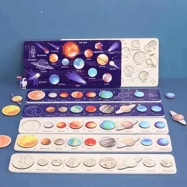 Wooden Kids Universe Star Cognition Eight Planets Puzzle Matching Board Educational Solar System Toys
