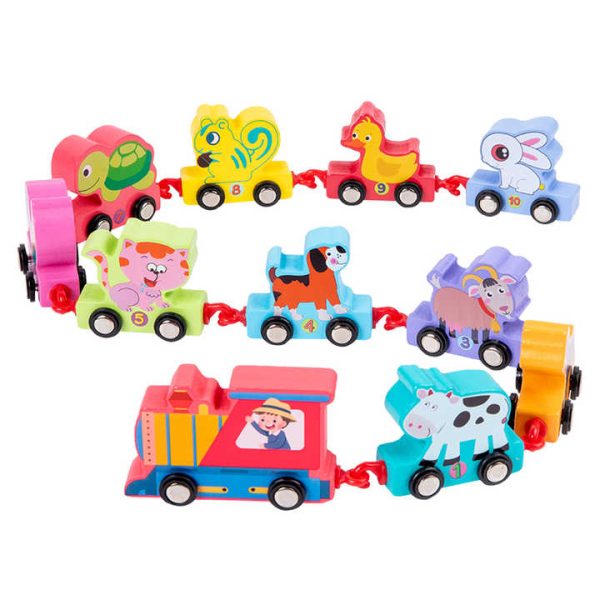 Wooden Kids Toy Preschool Educational Toys Colorful Animal Letter Number Small Block Train For Toddlers Toys