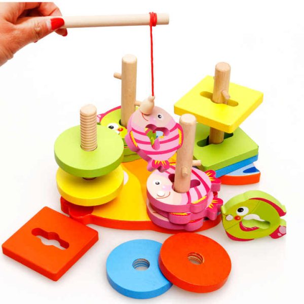 Kids Montessori Wooden Multi-function Toy Magnetic Fishing Game Children Color Shape Cognitive Educational Toys