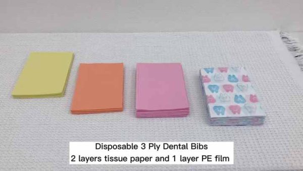 Medical consumable 2ply paper +1ply PE film dental bibs