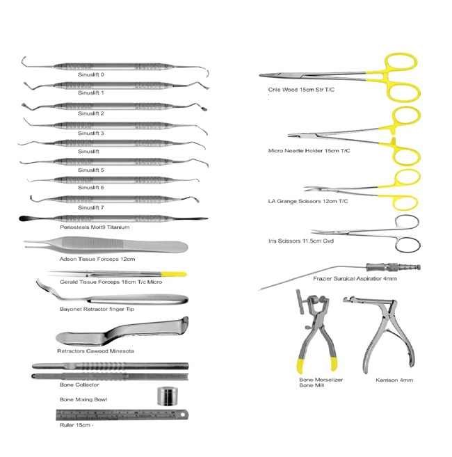 Sinus Lift Set Dental Instruments set of 23 Pieces With sterilization cassette CE Certified