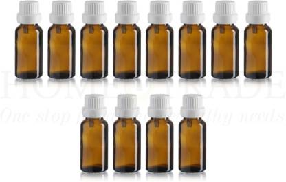 HOMEOTRADE Amber Glass Bottles for Essential Oils 12PCS 15mL with WHITE FLAT Cap Laboratory Dropper Bottle (Glass 15 ml Pack of12)