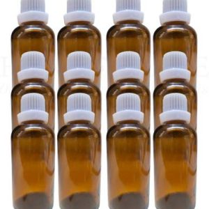 HOMEOTRADE Amber Glass Bottles for Essential Oils 12PCS 30mL With WHITE FLAT Cap Laboratory Dropper Bottle  (Glass 30 ml Pack of12)