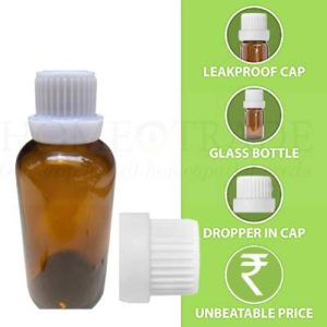 HOMEOTRADE Amber Glass Bottles for Essential Oils 4PCS 100mL Dropper WHITE FLAT Cap Laboratory Dropper Bottle  (Glass 100 ml Pack of4)