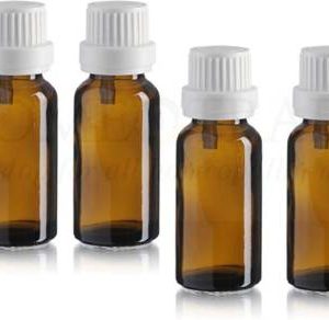 HOMEOTRADE Amber Glass Bottles for Essential Oils 4PCS 10mL Dropper WHITE FLAT Cap Laboratory Dropper Bottle  (Glass 10 ml Pack of4)
