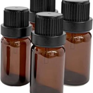 HOMEOTRADE Amber Glass Bottles for Essential Oils-4PCS 10mL,Orifice Reducer Dropper Cap Laboratory Dropper Bottle  (Glass 10 ml Pack of4)