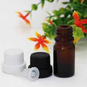 HOMEOTRADE Amber Glass Bottles for Essential Oils 4PCS 15mL with WHITE FLAT Cap Laboratory Dropper Bottle  (Glass 15 ml Pack of4)