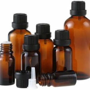 HOMEOTRADE Amber Glass Bottles for Essential Oils-4PCS 50mL & Orifice Reducer Dropper Cap Laboratory Dropper Bottle  (Glass 50 ml Pack of4)