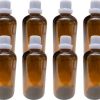 HOMEOTRADE Amber Glass Bottles for Essential Oils 8PCS 100mL Dropper WHITE FLAT Cap Laboratory Dropper Bottle  (Glass 100 ml Pack of8)