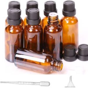 HOMEOTRADE Amber Glass Bottles for Essential Oils-8PCS 30mL & Orifice Reducer Dropper Cap Laboratory Dropper Bottle  (Glass 30 ml Pack of8)