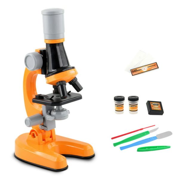 Children's microscope science laboratory kit, 100X 400X 1200X trinocular magnification beginner toy home school education biology handheld camera compound telescope
