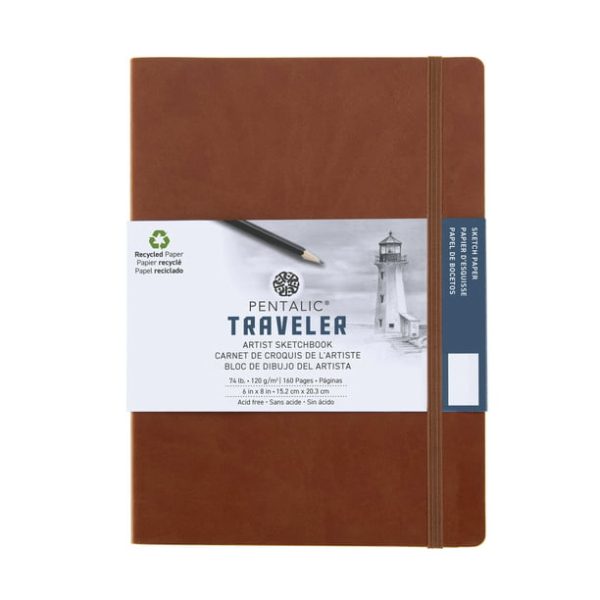 Pentalic - 6" x 8" Brown Traveler Pocket Artist Journal, Drawing Sketchbook, 160 Pages, 74 lb. Paper