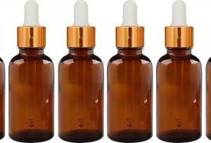 HOMEOTRADE H 15ML AMBER COLOR PACK OF 6 PCS GLASS DROPPER WITH GOLDEN WHITE PIPPET DROPPER Laboratory Dropper Bottle  (Glass 15 ml Pack of6)
