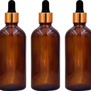 HOMEOTRADE HT-100ML AMBER COLOR PACK OF 4 PCS GLASS DROPPER WITH GOLDEN BLACK CAP Laboratory Dropper Bottle  (Glass 100 ml Pack of4)