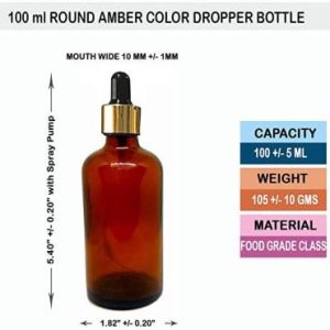 HOMEOTRADE 100ML AMBER COLOR PACK OF 12 PCS GLASS DROPPER WITH GOLDEN BLACK PIPPET DROPPER Laboratory Dropper Bottle  (Glass 100 ml Pack of12)